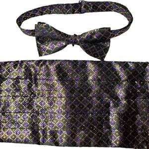 Black Purple Gold MEL HOWARD BOW TIE AND CUMMERBUND ONE SIZE FITS ALL 27-48